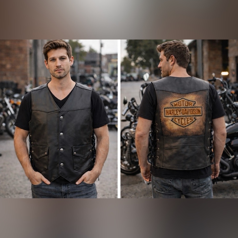 Harley-Davidson Passing Link Leather Riding Vest | Genuine Leather | Men’s XL